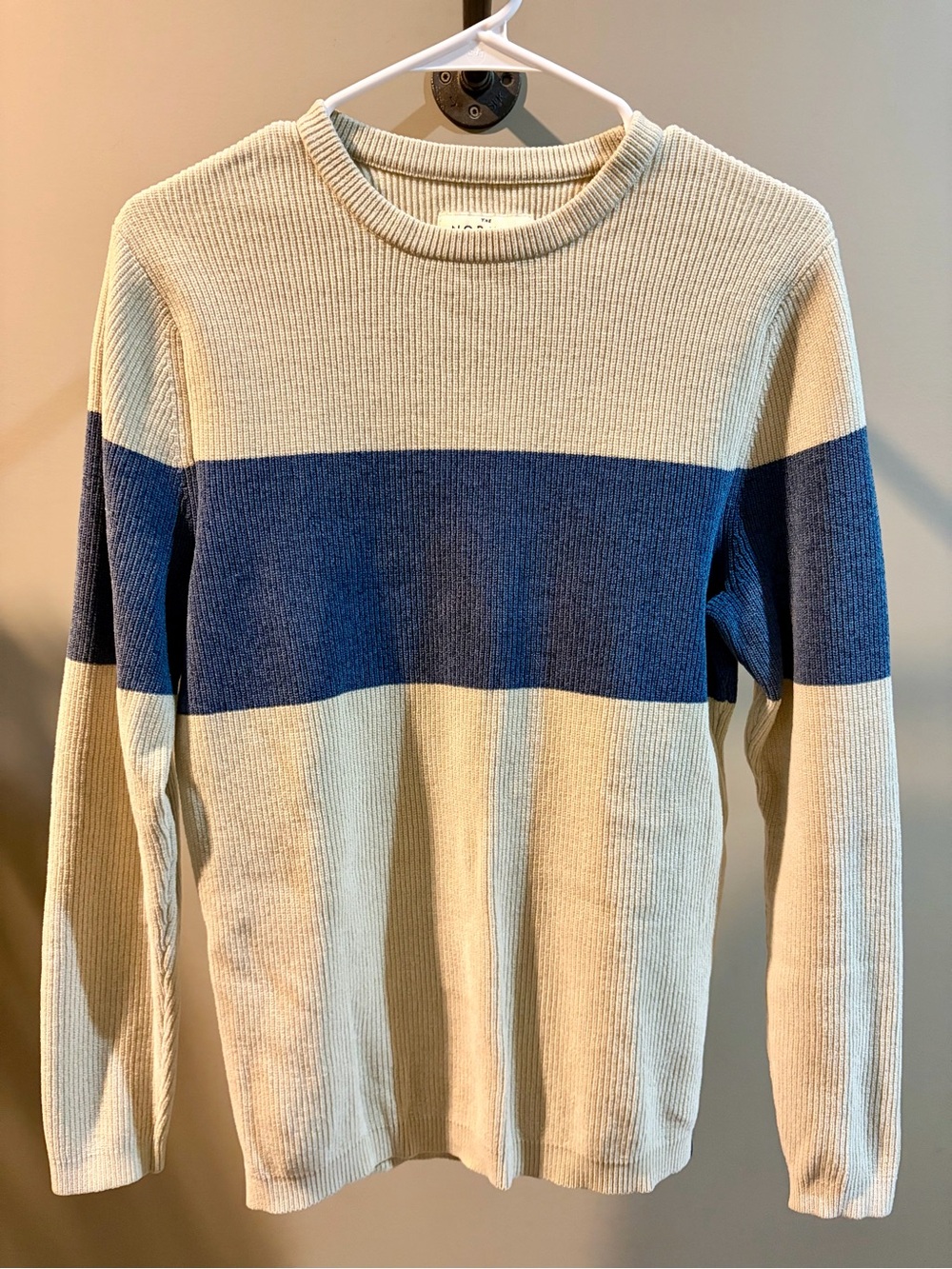 Men's The Normal Brand Cream and Blue Stripe Knit Sweater